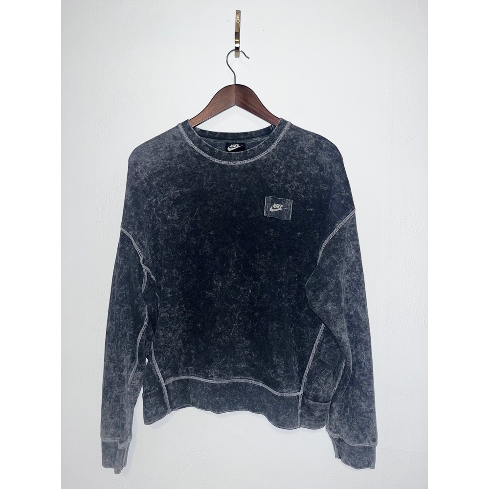 Nike Womens Acid Wash Crewneck Sweatshirt Gray Large Sportswear Pullover